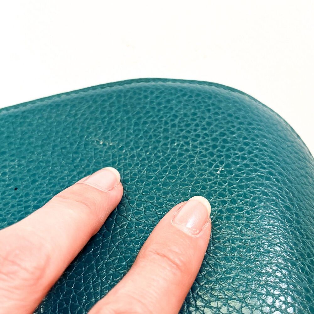 Cuyana Teal Pebbled Leather Travel Cosmetic Zippered Case Toiletry Bag READ - Picture 3 of 12